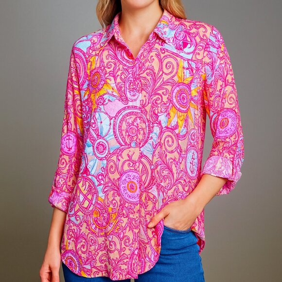 Jane + Delancey Printed Button-Up Blouse - Picture 1 of 5